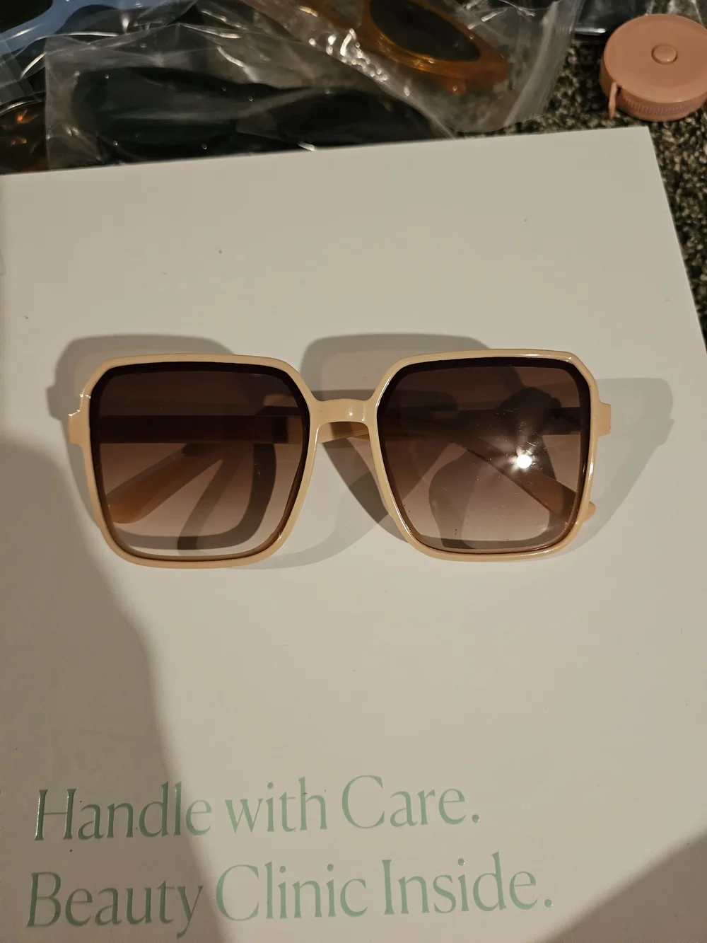 Women’s Fashion Square Sunglasses - Blush Frame with Brown Lenses